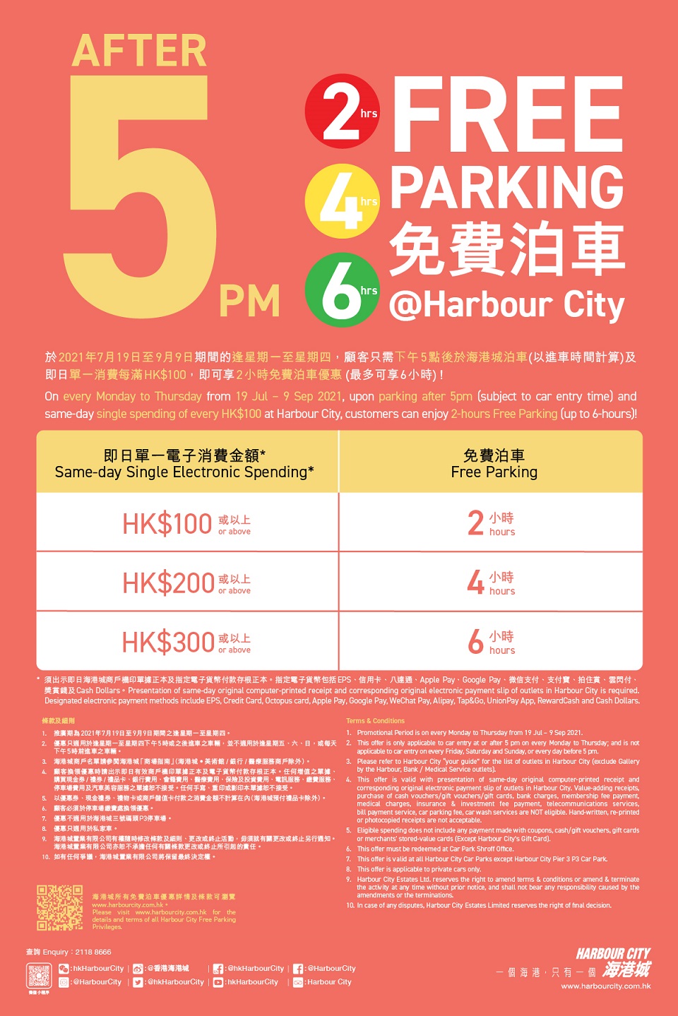 海港城 Harbour City 星期一至四5時後享最多6小時免費泊車